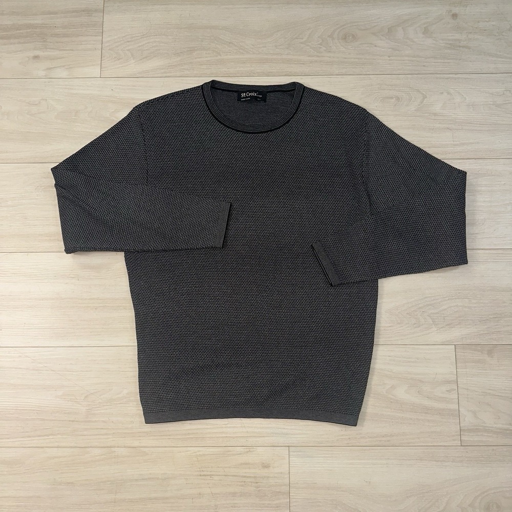 Vintage St. Croix Knits Men's Sweater Size L Cotton Blend Black Birds Eye Preppy - Picture 2 of 8